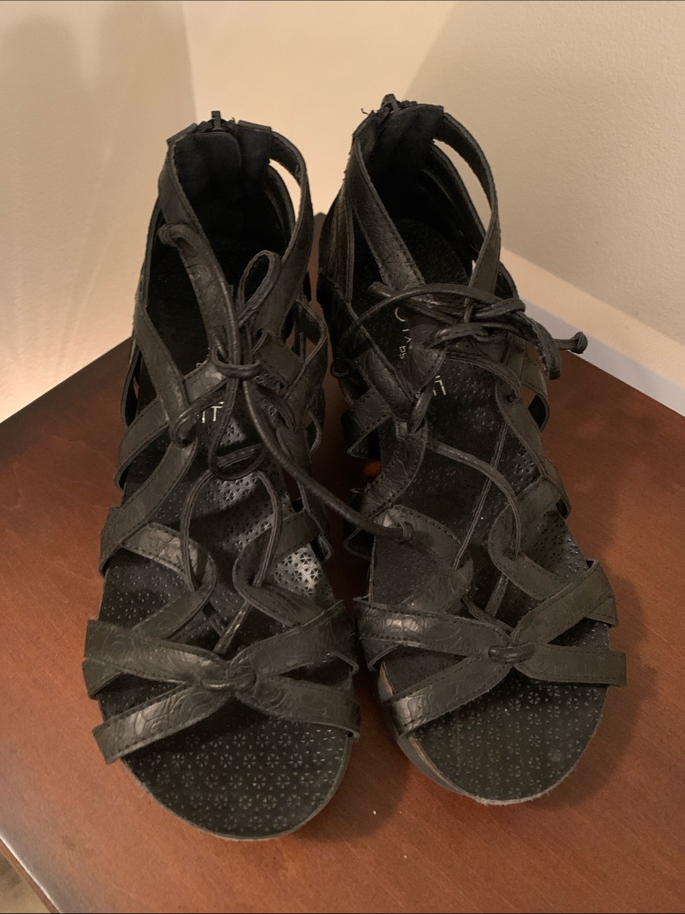Women's Black Lace-Up Strappy Sandals